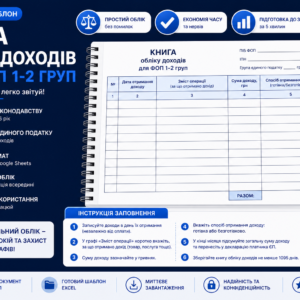 Шаблон книги обліку доходів ФОП 1, 2 груп з інструкцією заповнення